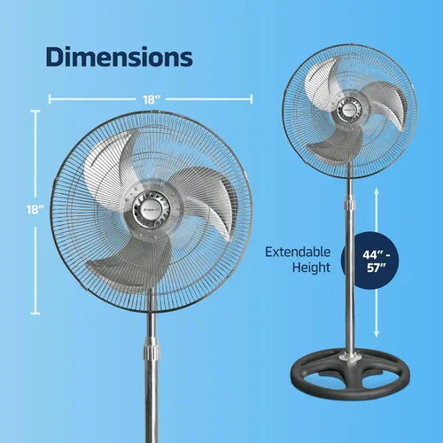 Vista 7 de Nexair Ventilador de pie de metal de alta velocidad de 18 pulgadas, 3 potentes velocidades, ventilador de pedestal oscilante industrial con altura
