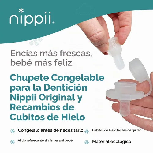 Vista 4 de Nippii Chupete Mordedor Congelable y Bandeja de Cubitos de Hielo – Chupete de Dentición Congelable de Silicona Suave para Alivio de la Dentición