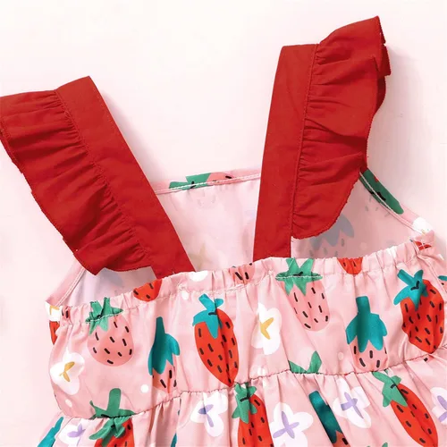 Vista 5 de Vestido de colibrí con estampado de fruta y fresa, sin mangas, para niñas pequeñas, para la playa, para niñas pequeñas, color rosa, 5-6 años