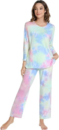 Vista 38 de NACHILA Women's Pajamas Set-Viscose Made from Bamboo, Long Sleeve Sleepwear Top with Pants Comfy Pajama Soft 2 Piece Pjs B-aqua Green
