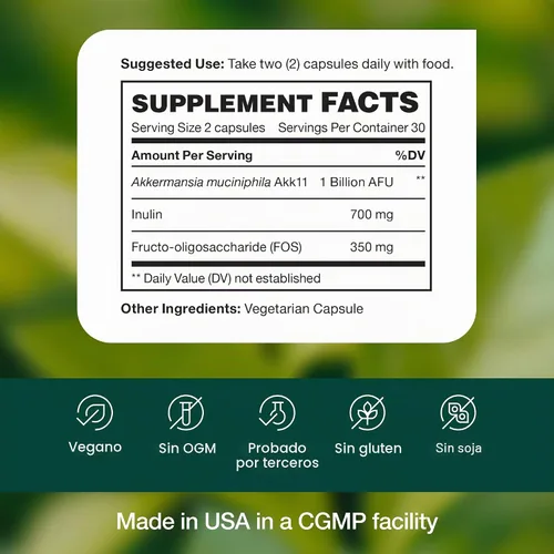 Vista 6 de Fresh Nutrition Akkermansia Muciniphila Probiotic 1 mil millones de AFU para producción de GLP-1 - Suplemento probiótico pre + - 60 cápsulas