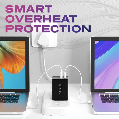 Vista 8 de STATIK Adaptador de corriente GaN de carga rápida - 48W Dual USB C y USB - Cargador compacto plegable para iPhone, iPad, Samsung, Pixel - Protección