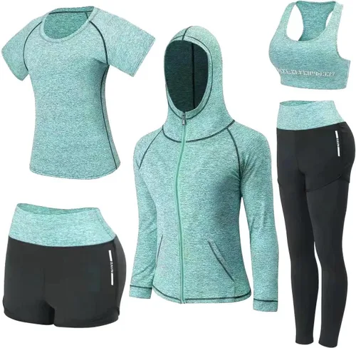 Vista 7 de Conjuntos de entrenamiento para mujer, 5 piezas, yoga, correr Negro A
