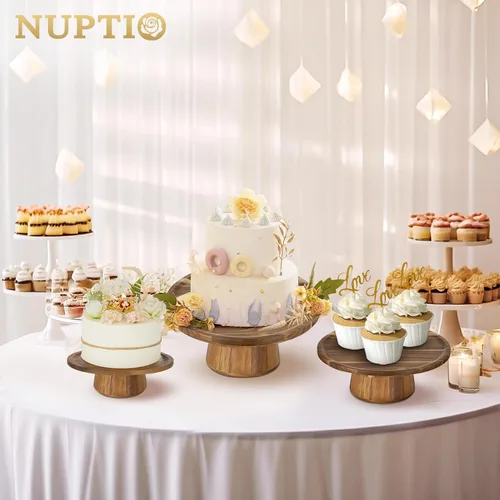 Vista 4 de NUPTIO Soporte de madera para tartas, soporte para cupcakes de madera