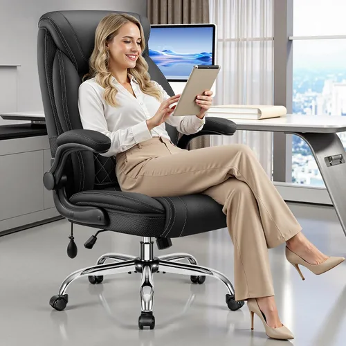 Vista 2 de BestGlory Silla de oficina ejecutiva con soporte lumbar, silla de escritorio ergonómica grande y alta, silla de cuero cómoda con respaldo alto