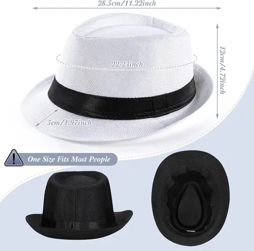 Vista 3 de Coume 16 sombreros Fedora de paja de los años 20, sombreros clásicos Fedora, sombreros de ala corta, sombreros de verano para hombres y mujeres