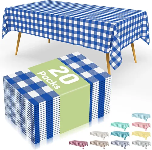 Vista 47 de Smiry 8 paquetes de manteles desechables Gingham, 54 x 108 pulgadas, manteles de plástico impermeables rectangulares en diseño a cuadros