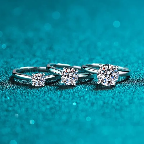 Vista 2 de StarGems 0.5-2ct Moissanite 925 Silver Platinum Plated Classical Four Prong Ring HB4507