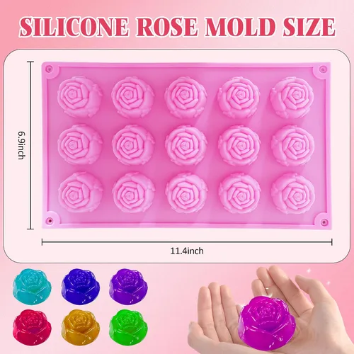 Vista 2 de 2 piezas de molde de rosa de silicona, moldes de jabón antiadherentes, moldes de flores resistentes al calor reutilizables de silicona para hacer
