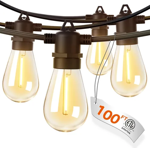 Vista 8 de addlon - Cadena de luces para exteriores de 50 pies con 16 LED Edison regulables, impermeables Shatterproof Energy-Saving Bulbs, Hanging for