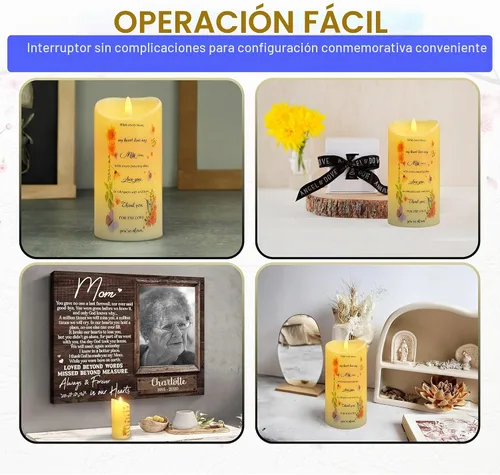 Vista 7 de Skywin Velas conmemorativas sin llama para difuntos (Miss You), 5.9 x 2.7 pulgadas, velas LED conmemorativas para la pérdida de seres queridos