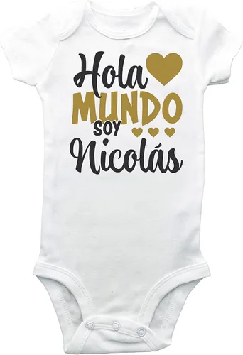 Vista 6 de Hola mundo body - Hola mundo body ESPAÑOL - Regalo para bebé - Body recién nacido - Traje de hospital - Body con nombre Español - Hospital