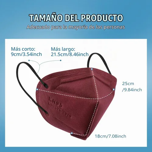 Vista 3 de WWDOLL - Mascarilla KN95, 50 unidades, 5 capas transpirables, color rojo