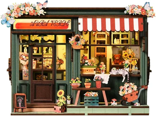 Vista 9 de Kit de rincón de libros para bricolaje con luz LED, casa de muñecas en miniatura, rompecabezas de madera 3D, decoración de estantería, regalo