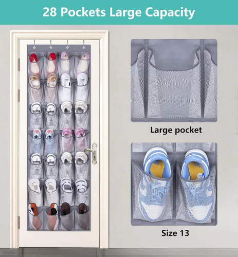 Vista 2 de MISSLO Organizador de zapatos colgante con 28 bolsillos grandes y 28 bolsillos grandes para colgar zapatos, puerta, zapatillas, organizador