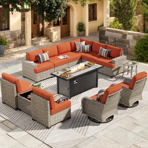 Vista 31 de HOOOWOOO Juego de Muebles Seccionales para Patio al Aire Libre, 6 Piezas Juegos de Conversación de Mimbre Sofá en Forma de L, Sofá Extra Profundo