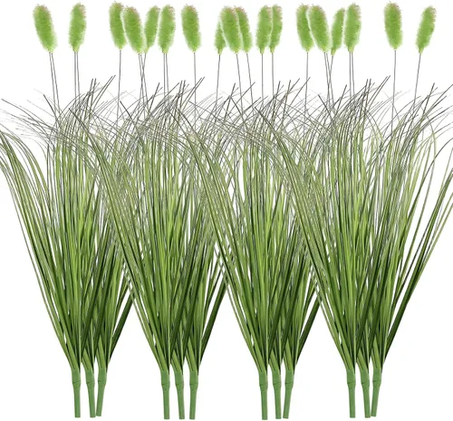 Vista 9 de FOIMAS 24 plantas de césped artificial, 9.84 pulgadas, arbustos sintéticos, tallos verdes de trigo, plantas falsas para decoración del hogar