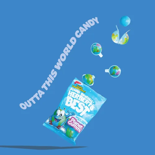 Vista 4 de Herbert's Best Planet Gummi, caramelo de gomita de centro líquido, bolsa de 2.6 onzas Golosinas envueltas individualmente