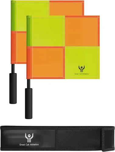 Vista 2 de Great Call Athletics El Juego Pro de bandera de árbitro de fútbol con estuche A prueba de agua asistente linesman amarillo naranja estilo a