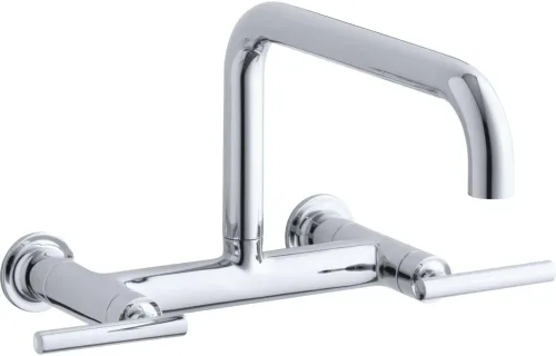 Vista 14 de KOHLER Purist Grifo de fregadero de cocina de dos agujeros para montaje en pared con boquilla de 13-7/8 pulgadas, negro mate