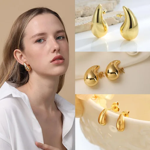Vista 2 de 8 pares de aretes colgantes dorados y plateados para mujer, aretes largos de gota de agua para mujer, aretes grandes de lágrima, juego de joyería