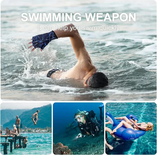 Vista 4 de Guantes de natación de nailon, guantes de natación acuática, guantes de malla para entrenamiento acuático, manos palmeadas a mano, aletas, guantes