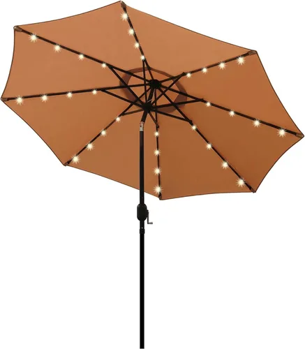 Vista 23 de Blissun Sombrilla solar de 9 pies, sombrilla de patio con 32 luces LED, sombrilla de mercado de mesa, sombrilla al aire libre para jardín, terraza