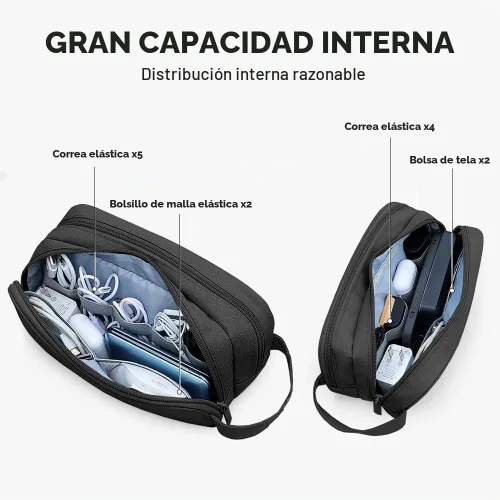 Vista 3 de Teskyer Bolsa organizadora de cables, organizador de accesorios electrónicos de viaje, bolsa de tecnología portátil para cargadores de teléfono