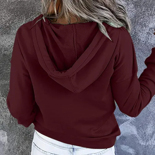 Vista 4 de babysbule Sudaderas con capucha para mujer, a la moda de otoño 2023, sudaderas casuales con cordón y manga larga, sudadera sólida