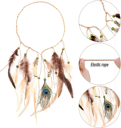 Vista 2 de Diadema de plumas indias, disfraz tribal nativo americano, vestido con plumas para mujeres y niñas
