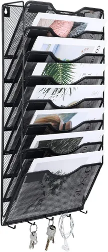 Vista 17 de EasyPAG Office - Carpeta de pared con 3 bolsillos para guardar archivos, organizador de metal para documentos Negro