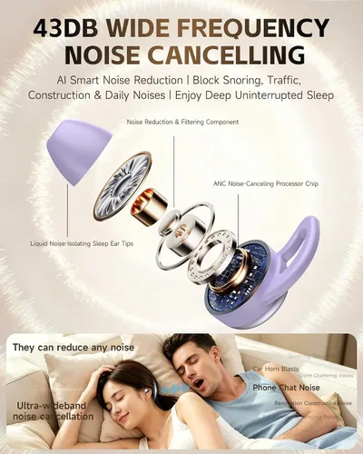 Vista 8 de Cápsula de dormir para dormir de lado, ultra mini auriculares para dormir púrpura clásico