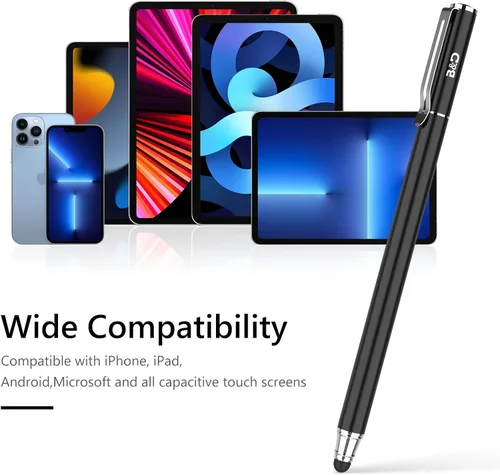 Vista 5 de Lápiz táctil 2 en 1 para iPhone, iPad, iPod, tableta, Galaxy y más con 20 puntas de goma (negro)