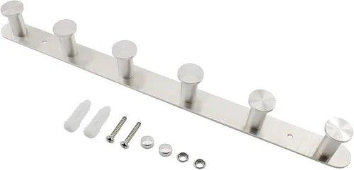 Vista 3 de Perchero montado en la pared, ganchos de acero inoxidable, perchero colgante de entrada resistente, perchero multiusos con 6 ganchos para plateado