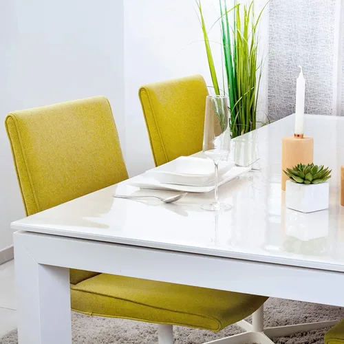 Vista 2 de Protector de mesa de PVC transparente para mesas de comedor, cubierta de plástico transparente fuerte, almohadilla impermeable lavable, grueso 0.118