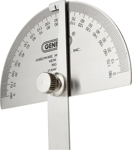 Vista 2 de General Tools 18 transportador de ángulo de acero inoxidable de cabeza redonda, 0 a 180 grados, brazo de 6 pulgadas