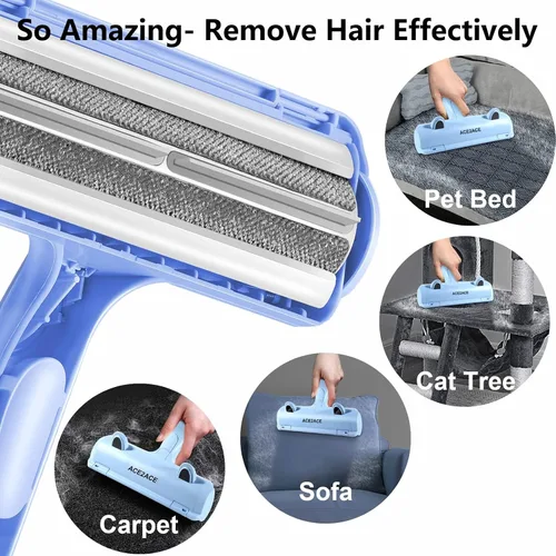 Vista 5 de ACE2ACE - Removedor de pelo de mascotas, rodillo reutilizable para pelos de gatos y perros, color azul Self Clean Cat Hair Remover with Dust Bin