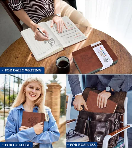 Vista 7 de PERCUN Cuaderno rayado A4, 365 páginas de gran tamaño, cuadernos de cuero para escribir para mujeres y hombres, cuaderno de tapa dura con páginas