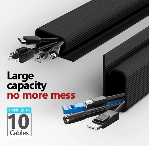 Vista 3 de Gestión de cables para debajo del escritorio, gestión de cables de computadora de 15.7 pulgadas, color negro, 6 canaletas de alambre autoadhesivas