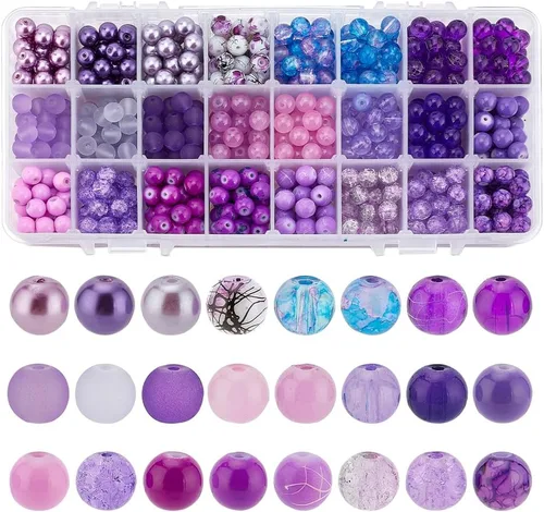 Vista 11 de 1080 cuentas de vidrio de 0.315 pulgadas (0.315 in), 24 colores negros, cuentas redondas de cristal de cristal, rosario de mármol, cuentas sueltas