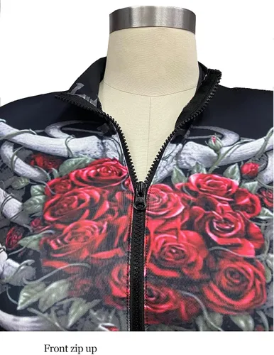 Vista 6 de Fixmatti Disfraz de fiesta de Halloween para mujer, traje de manga larga con estampado de calavera