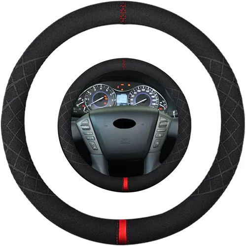 Vista 44 de Funda de volante de gamuza de 14 pulgadas, compatible con Tesla Model 3 Model Y, funda de volante deportiva de cuero gamuza antideslizante