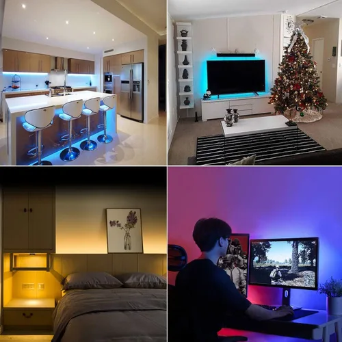 Vista 3 de Tira de luces LED alimentadas por batería, 5050 2M/6.6 pies, tira de luz LED RGB flexible que cambia de color, 60 LED de 5 V alimentada por batería