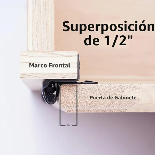 Vista 6 de Decobasics Paquete de 2 bisagras de gabinete de níquel cepillado superpuestas de 1/2 pulgada para puertas de gabinete (1 par), bisagras de marco
