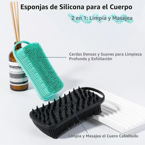 Vista 2 de 2 piezas de cepillo corporal de silicona, cepillo de baño y ducha exfoliante 2 en 1, esponja de loofah de silicona suave para piel sensible