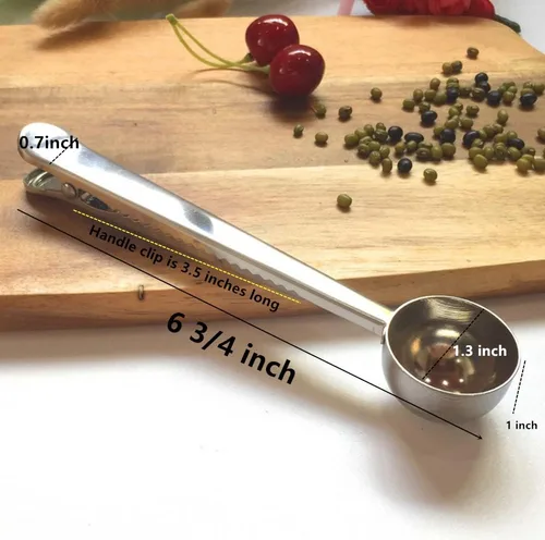 Vista 3 de Paquete de 4 pinzas para café, cuchara medidora de café de mango largo de 6 3/4 pulgadas, cuchara medidora de café de 0.5 fl oz con clip para bolsa