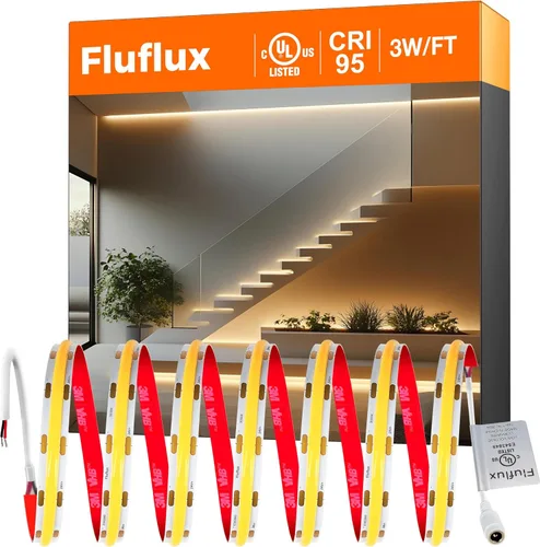 Vista 14 de Luces de Tira LED COB Candlelight de 2400K, 3W/pie, 16.4 pies, 24V, cinta LED con respaldo VHB 3M, CRI 95, certificación UL, cortable, regulable