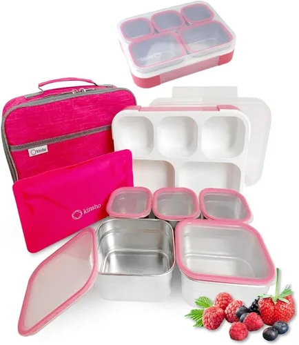 Vista 8 de Juego de Lonchera Bento de Acero Inoxidable para Adultos, Niños - Bolsa Aislante y Paquete de Hielo - Compartimento de Metal a Prueba de Fugas