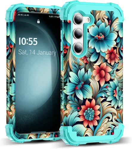 Vista 16 de Funda para Galaxy A14 5G Case, Patrón Floral 3 en 1 Protección Resistente de Servicio Pesado a Prueba de Golpes Parachoques de Goma de Silicona