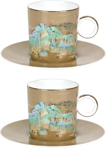 Vista 24 de KAMMAK Juego de 2 tazas de té y platillos, tazas de café de porcelana fina, tazas de café expreso apilables, demitasse de cerámica para café